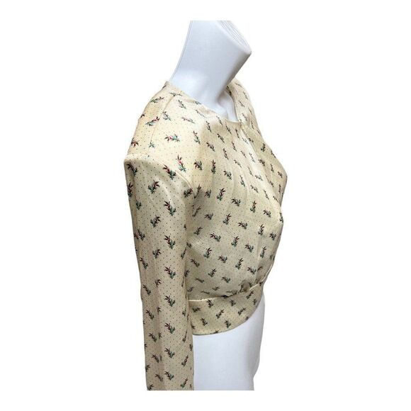 ZARA L SATIN SHOULDER PAD BLOUSE FLORAL & DOTS CREAM SLIT SEXY CROP BLOGGERS NEW - Picture 13 of 15